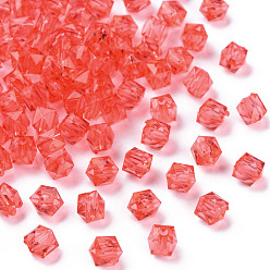 Rot Transparente Acryl Perlen, facettiert, Viereck, rot, 5.5x5.5x5.5 mm, Bohrung: 1.8 mm, ca. 4485 Stk. / 500 g