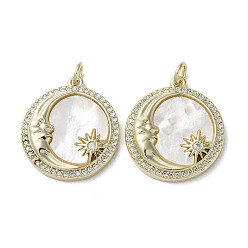 Луна Латунные микро проложить кубического циркония подвески, с оболочкой, плоско-круглые, без кадмия и без свинца, реальный 18 k позолоченный, луна, 22x19.5x4 мм, отверстие : 3 мм