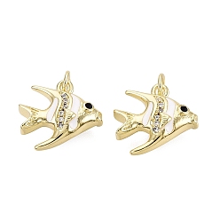 Белый Латунные микропаве прозрачные подвески с фианитом, рыбы прелести, с эмалью, золотые, белые, 13~14x15x6 мм, отверстие : 3 мм, Перейти кольцо: 5x0.8 мм, внутренний диаметр: 3 мм