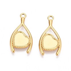 Настоящее золото 18K 304 Настройки кабошон из нержавеющей стали кулон, ионное покрытие (ip), сердце, реальный 18 k позолоченный, лоток : 7x7 мм, 23x12x1.5 мм, отверстие : 1.6 мм