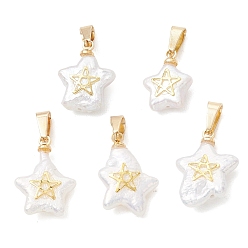 Золотой Подвески из натурального барочного жемчуга Кеши, Звездные подвески с латунной окантовкой, белые, золотые, 13~17x10.5~12.5x4.5~5.5 мм, отверстие : 5.5~6x2.5~3 мм