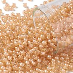 (955) Inside Color Crystal/Peach Lined Круглые бусины toho, японский бисер, (955) внутри цветной кристалл / персиковая подкладка, 8/0, 3 мм, отверстие : 1 мм, Около 10000 шт / фунт