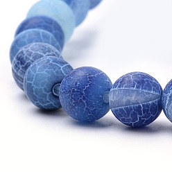 Deep Sky Blue Natural Weathered Agate Beads Strands, Frosted, Dyed, Round, Deep Sky Blue, 8mm, Hole: 1mm, about 47pcs/strand, 15.7 inch