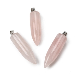 Розовый Кварц Естественно розового кварца отметил кулоны, Подвески в форме пули с 304 защелкивающимися креплениями из нержавеющей стали, цвет нержавеющей стали, 45x11.5~12 мм, отверстие : 7x4 мм