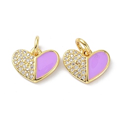 Средняя Орхидея Подвеска из экологически чистой латуни с микропаве из прозрачной эмали из кубического циркония, с прыжковых колец, долговечный, сердце, реальный 18 k позолоченный, средне орхидеи, 10x12x2 мм, отверстие : 3.4 мм