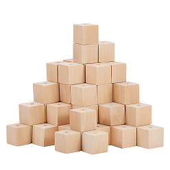 Trigo Cuentas de madera naturales, sin teñir, cubo, perforado, trigo, 19~20x19~20x19~20 mm, agujero: 4~5 mm