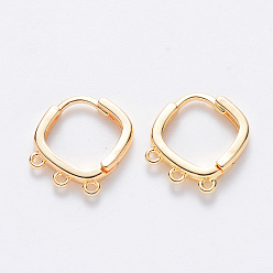 Real 18K Gold Plated Brass Huggie Hoop Earring Findings, Nickel Free, with Horizontal Loop, Real 18K Gold Plated, 14x12.5x2.5mm, Hole: 1mm, Pin: 0.9x1.2mm