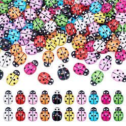 Couleur Mélangete Cabochons en résine à dos plat transparent, forme de coccinelle, couleur mixte, 12.5x8.5x3.5mm, 100 pcs / boîte