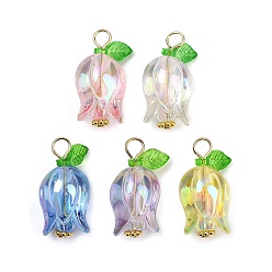 Золотой Акриловые подвески, с бусинами-разделителями в виде маргаритки из сплава и 304 фурнитурой из нержавеющей стали, тюльпан, золотые, 23x12x12 мм, отверстие : 3.5x3 мм