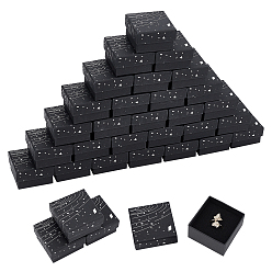 Noir Boîtes à bijoux en carton, avec tapis éponge noir, pour emballage cadeau bijoux, carré avec motif galaxie, noir, 5.3x5.3x3.2 cm