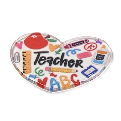 Colorful Study Style Opaque Acrylic Sided Pendants, Heart with Word Teacher, Colorful, 32.5x40x2.4mm, Hole: 2.1mm