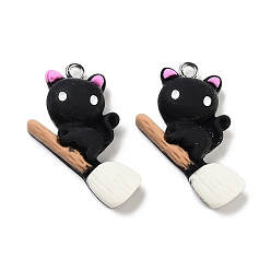 Cat Shape Подвески из непрозрачной смолы на тему хэллоуина, хэллоуин прелести, форма кошки, 29.5x21.5x7 мм, отверстие : 2 мм