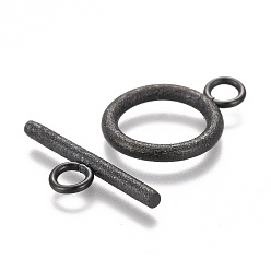 Electrophoresis Black 304 Stainless Steel Toggle Clasps, for DIY Jewelry Making, Textured, Ring, Electrophoresis Black, Bar: 7x20x2mm, Hole: 3mm, Ring: 19x14x2mm, Hole: 3mm