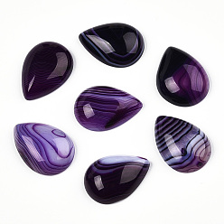 Indigo Natural Banded Agate/Striped Agate Cabochons, Dyed, Teardrop, Indigo, 25x18x6~7mm
