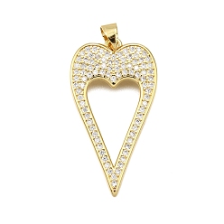 Настоящее золото 18K Латунные микро проложить кубического циркония подвески, сердце, стойки покрытие, долговечный, без свинца и без кадмия, реальный 18 k позолоченный, 33.5x18x2.5 мм, отверстие : 5x3.5 мм