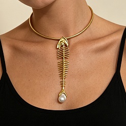 Oro Collares colgantes de aleación de cristal y diamantes de imitación para mujer, espina de pescado, dorado, diámetro interior: 4.80 pulgada (12.2 cm)