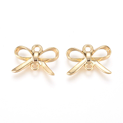 Настоящее золото 14K Латунные коннекторы, долговечный, бантом, реальный 14 k позолоченный, 10x14x2 мм, отверстие : 1.6 мм
