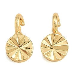 Real 18K Gold Plated Brass Charms, Flat Round with Sunburst Charms, Cadmium Free & Lead Free, Rack Plating, Long-Lasting Plated, Real 18K Gold Plated, 7x4x1mm, Hole: 1.6mm