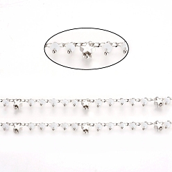 Белый Латунные цепочки ручной работы, с гранеными стеклянными шариками, бордюрные цепочки и бусины со звездами, долговечный, пайки, с катушкой, Реальная платина, белые, 2.5x1.5x0.5 мм, около 32.8 футов (10 м) / рулон