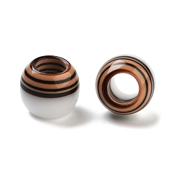 Сэнди Коричневый Полосатые европейские бусины из смолы, крупные бусы круглое отверстие, белые, песчаный коричневый, 12x10 мм, отверстие : 5.5 мм