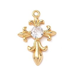 Прозрачный Латунные микро проложить кубического циркония подвески, крестик, без никеля , реальный 18 k позолоченный, прозрачные, 23x15.5x3.5 мм, отверстие : 1.4 мм