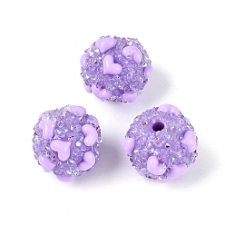 Lilac Opaque Acrylic & Transparent Resin Rhinestone Beads, Rondelle with Heart Pattern, Lilac, 16.5~17.5x15mm, Hole: 2.3mm