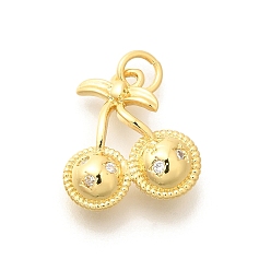 Настоящее золото 18K Латунные микропаве прозрачные подвески с фианитом, с целью перехода в кольце, долговечный, без свинца и без кадмия, фруктовые прелести, реальный 18 k позолоченный, 16.5x14.5x4.5 мм, отверстие : 3.5 мм