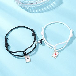 (52) Непрозрачная лаванда 2 шт. браслеты с подвесками в виде карт пик из эмалированного сплава, Браслеты из вощеного полиэстерного шнура, плетеные для пары., с магнитными застежками в форме сердца, разноцветные, внутренний диаметр: 1.93 ~3.11 дюйм (4.9~7.9 см)