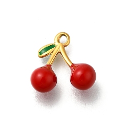 Вишня 304 прелести нержавеющей стали, с эмалью, реальный 14 k позолоченный, вишня, 11x11x4.5 мм, отверстие : 1 мм