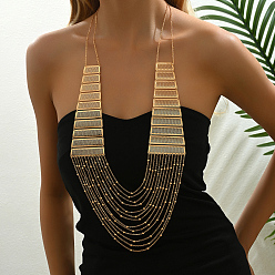 Золотой Элегантные латунные геометрические кисточки многослойные ожерелья-нагрудники для женского праздничного наряда, золотые, 36.42 дюйм (92.5 см)