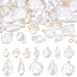 Белый 48 шт. 12 стили пластиковые подвески с искусственным жемчугом, с золотистой петлей из нержавеющей стали, разнообразные, белые, 8~22x8~18 мм, 4 шт / стиль