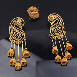 Золотой Комплекты из серег-гвоздиков и колец-манжет с полым цветком для женщин, золотые, 90 мм и 20 мм