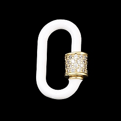 Белый Овальные винтовые карабины с микропаве из прозрачного кубического циркония из латуни, с эмалью, долгоиграющий, стойки покрытие, без свинца и без кадмия, белые, 19.5x11x2.5 мм