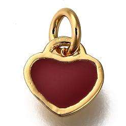 Красный Эмаль латунные брелоки, долговечный, сердце, золотые, красные, 7.5x7.5x2.5 мм, отверстие : 2.8 мм