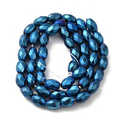 Blue Plated Electroplated Strong Magnetic Synthetic Hematite Beads Strands, Long-Lasting Plated, Faceted Oval, Blue Plated, 7~8x5~5.5mm, Hole: 1.4mm, about 50pcs/strand, 15.35''(39cm)