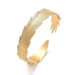 Doré  304 bracelets manchette en plumes en acier inoxydable, or, diamètre intérieur: 2-1/8 pouce (5.3 cm)