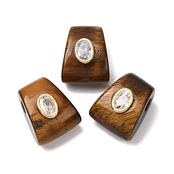 Œil De Tigre Perles européennes d'oeil de tigre naturel, perles trapézoïdales à grand trou avec sertissage en laiton et zircon cubique transparent, or, 20x14.5~16x13~13.5mm, Trou: 4mm