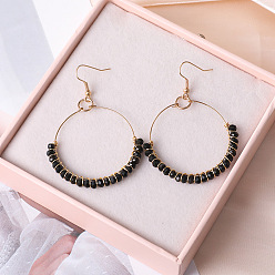 Черный Серьги-подвески в форме ронделя из сплава и стекла, золотые, чёрные, 48 мм