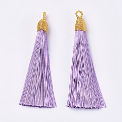 Лиловый Полиэстер кисточка большие подвески украшения, сирень, 85~90x9~10 мм, отверстие : 3 мм