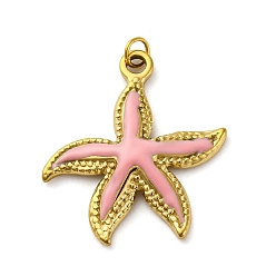 Pink 304 нержавеющей стальной эмали подвески, с целью перехода в кольце, очарование морской звезды, реальный 18 k позолоченный, ионное покрытие (ip), розовые, 25x22x3 мм, отверстие : 2.5 мм