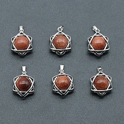 Камень с Пылевым Золотом Синтетические голдстоуновские подвески, звезда Давида, платина, 20x14~15 мм