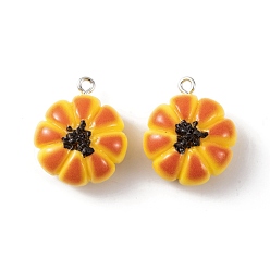 Желтый Кулон с имитацией еды из смолы, Хлебные брелоки с железными петлями с платиновым покрытием, желтые, 24x20.5x10 мм, отверстие : 2 мм