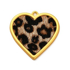 Золотой Подвески из сплава , с тканевой тканью, сердце, леопард, золотые, 30.5x30x2.5 мм, отверстие : 2 мм