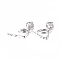 Platinum Anti-Tarnish Rhodium Plated 925 Sterling Silver Pendant Bails, with Cubic Zirconia, Rhombus, Clear, Platinum, 12.5mm, Hole: 4x2mm, Pin: 0.7mm, Inseam Length: 5mm