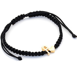 Letter P Браслеты из плетеных бусин из сплава, Браслеты из хлопкового шнура, плетеные для пары., сердце и алфавит, чёрные, золотые, Письмо P, 6.30~11.81 дюйм (16~30 см)