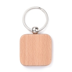 Цвет Древесины Брелок из натурального дерева, с платиновым покрытием, разрезными кольцами из железа, квадратный, деревесиные, 7.5 см, площади: 48.5x39.5x7 mm