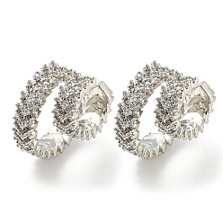 Platinum Brass Micro Pave Cubic Zirconia Cuff Earrings, Platinum, 17x10.5x18.5mm