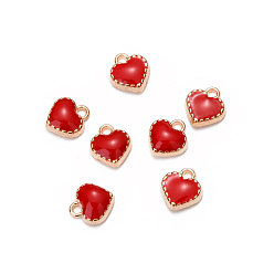 Red Alloy Enamel Charms, Heart, Light Gold, Red, 8x7.50x2.50mm, Hole: 1.5mm