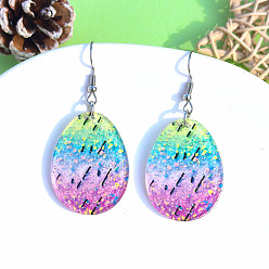 Разноцветный Пасхальные акриловые серьги-подвески, кролик, платина, красочный, 57.1x25.6 мм