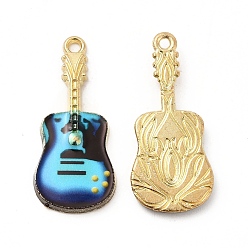 Темно-Голубой Подвески из сплава золотого тона, с печатной эмалью, без кадмия, без никеля и без свинца, гитарный шарм, глубокое синее небо, 27x12x2 мм, отверстие : 1.4 мм